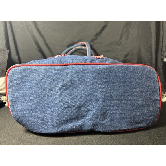2000s Anne Ormsby Beach Bag Patriotic Surf Denim bag "Surviving Stress" American - Picture 10 of 14